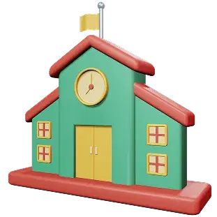 3D illustration of a school building representing school administration account creation for E-Caller student dismissal system in Saudi Arabia